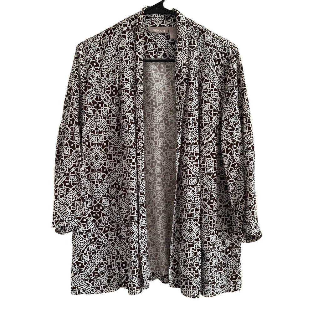 Chico's Open Front Medallio Rayon Cardigan Brown Women's Size M Chico's 1 Office